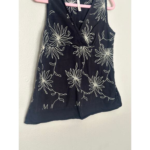 Large Adventura Clothing Linen Cotton Embroiderd Floral Tank Top Blouse Womens - Picture 3 of 11